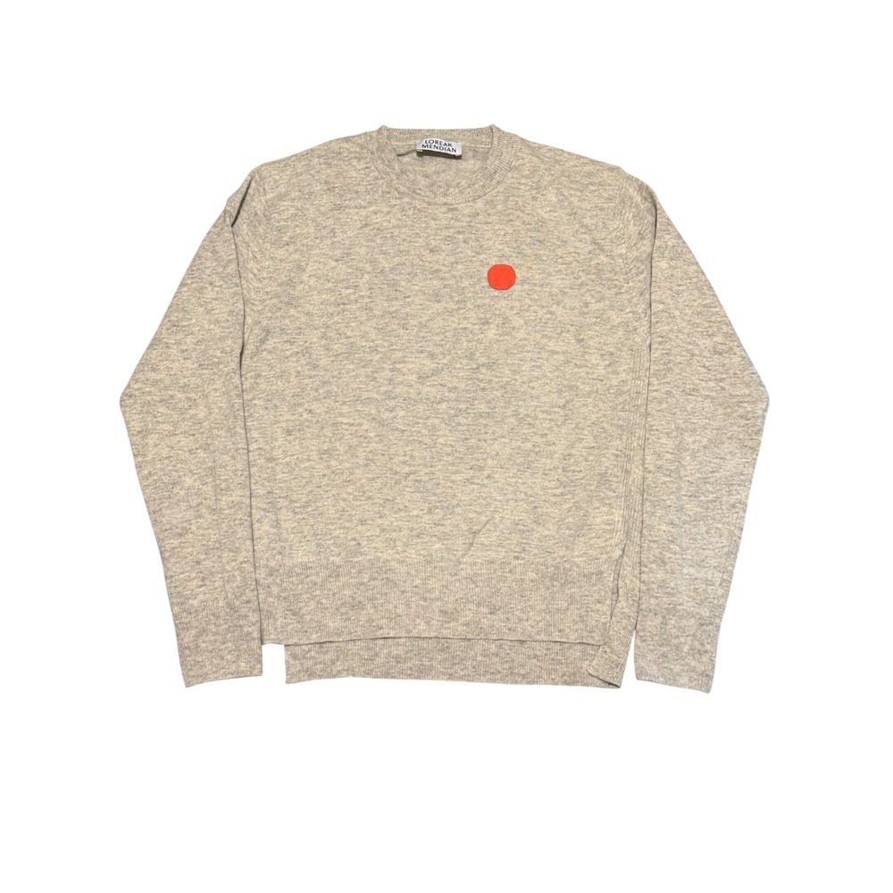 Loreak Mendian Gray Wool Blend Crewneck Sweater Orange Dot Patch Womens Medium